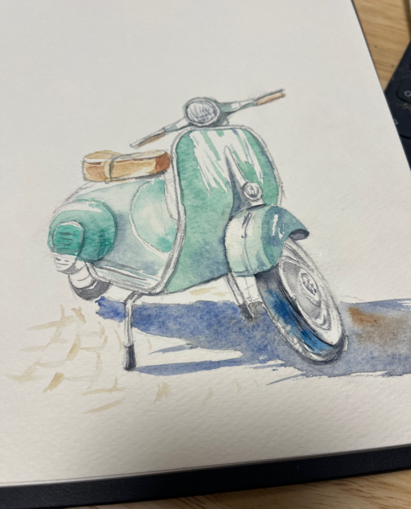 水彩画でスクーターを描く