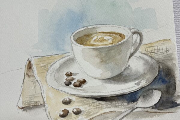 コーヒーの水彩画